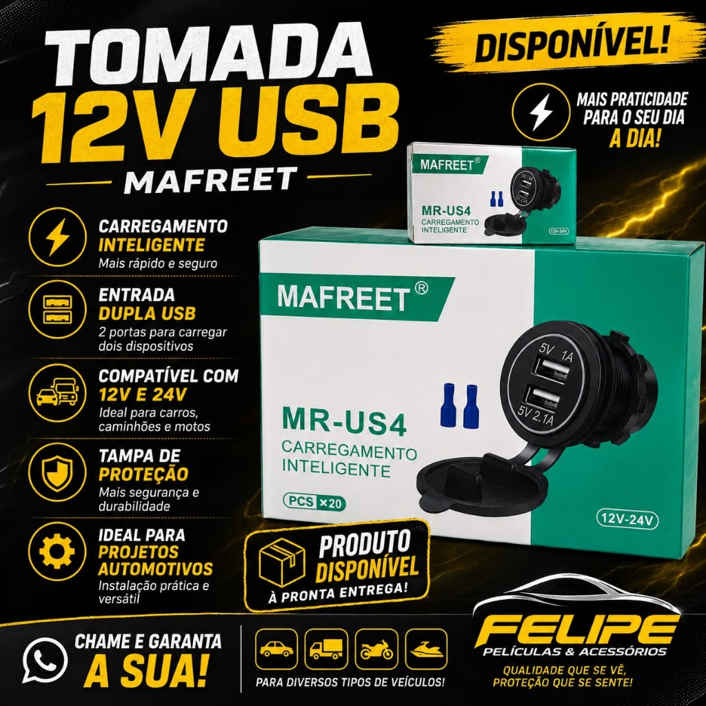 Tomada USB 12V Mafreet MR-US4